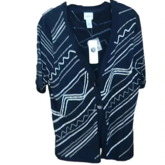 Chico's black and cream print cardigan size 2 - Picture 1 of 3